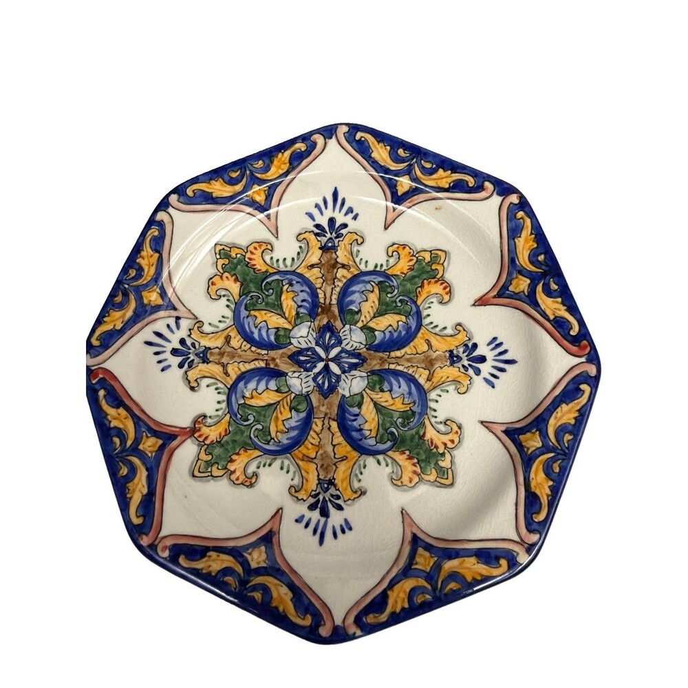 Vintage I. Godinger & Co. Hand Painted Plates Ceramic Floral Mediterranean Set 5 - Picture 2 of 11